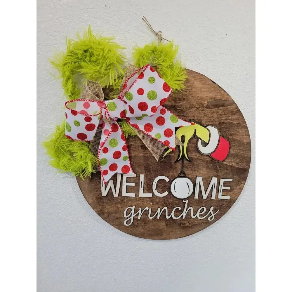 Welcome Grinches‎ Wooden Door Hanger 15" Christmas Grinch